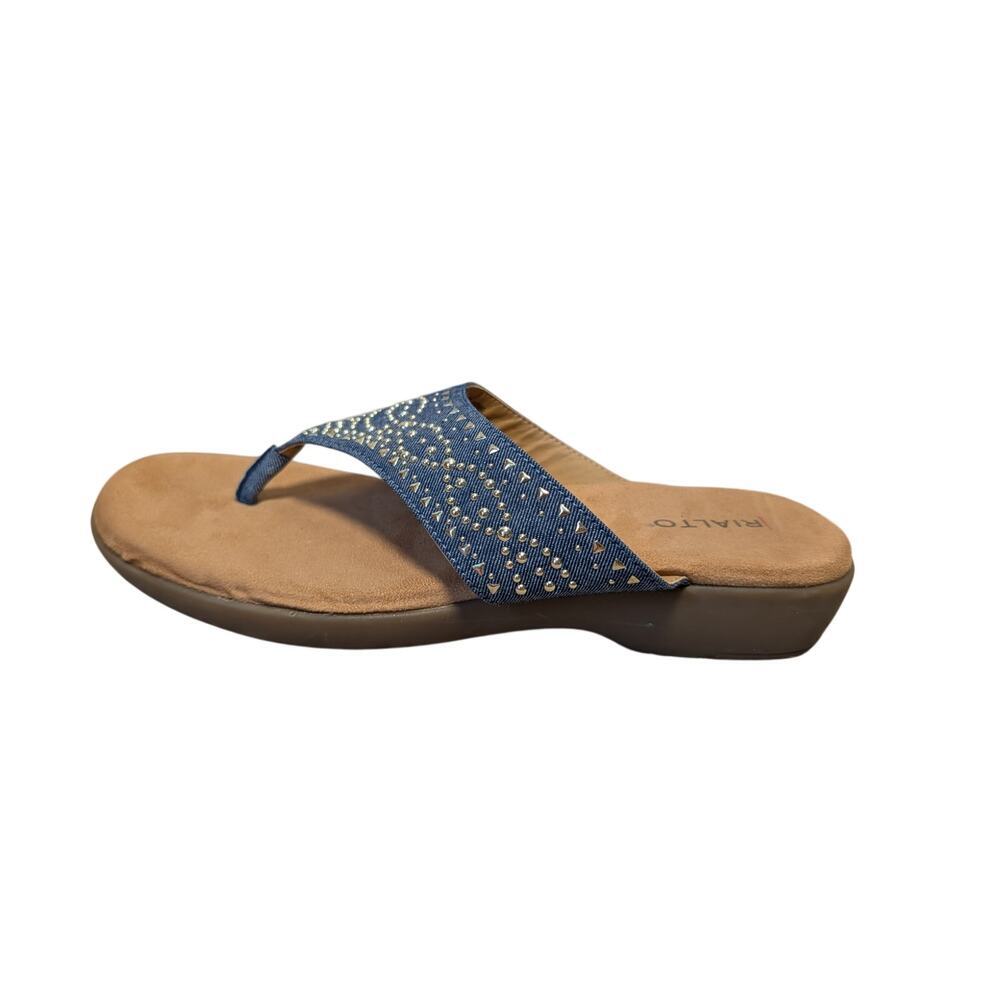 Rialto Bluma Women Size 11M Denim Blue Embellished Studs Comfort Thong Sandals